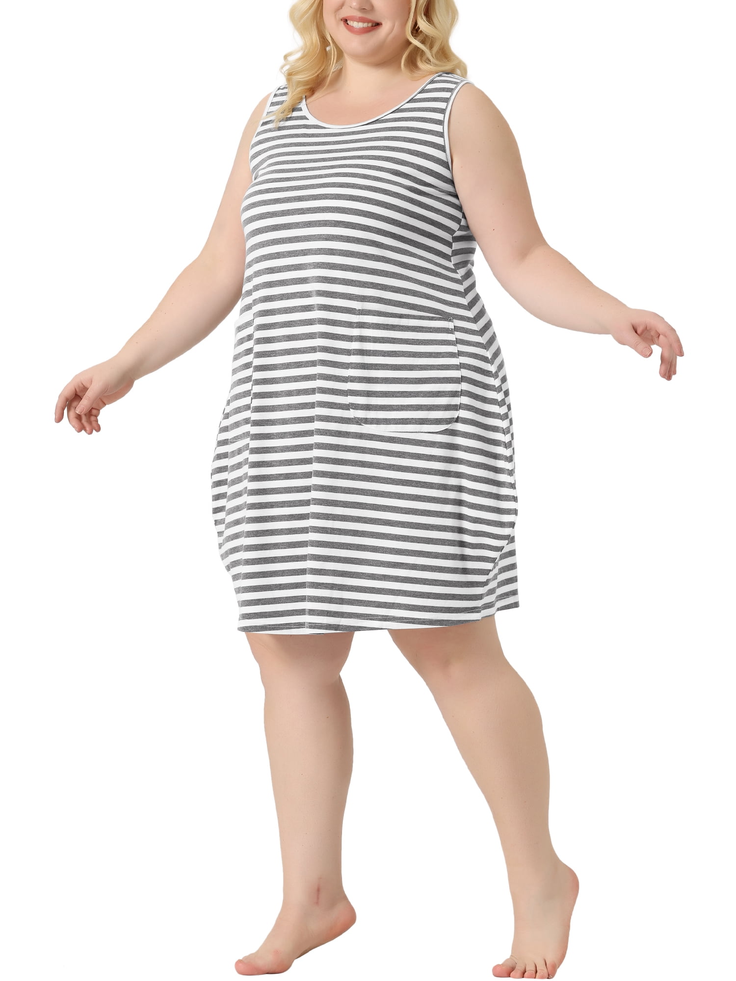 Unique Bargains Women's Plus Sleeveless Nightgowns Pockets Nightshirt 1X Grey
