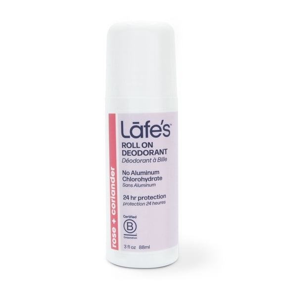 Lafes Natural Roll-On Deodorant, Rose & Coriander Scent, 3 oz