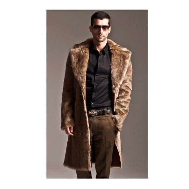 Abrigo de piel de zorro para hombre, abrigo largo y holgado de piel cortavientos, abrigo grueso cortavientos