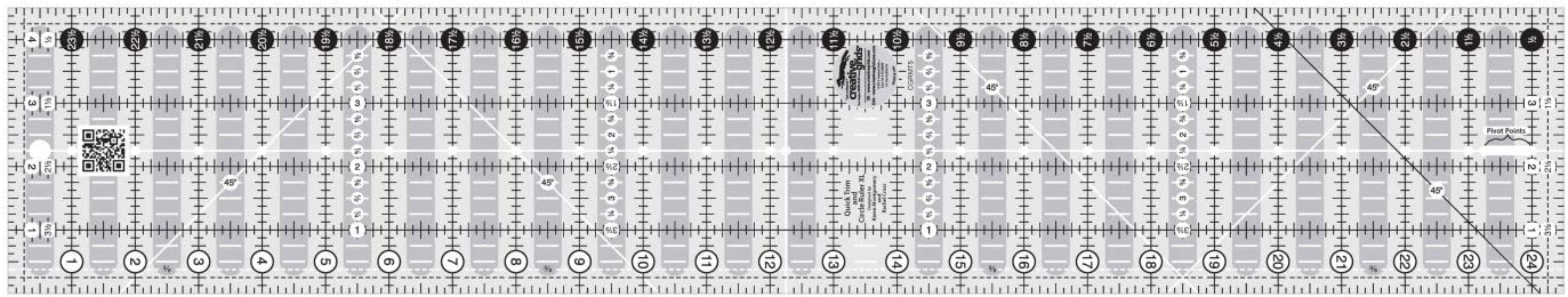 Creative Grids Quick Trim and Circle Ruler Two 4.5 x 24.5 Quilting Template CGRMT5 