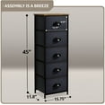 thumbnail image 6 of Sorbus Nightstand Dresser with 5 Drawers - Tall Storage Tower Unit Organizer for Bedroom, Hallway, Closet, College Dorm - Chest Drawer for Clothes, Steel Frame, Wood Top, Fabric Bins (Rustic Black), 6 of 6