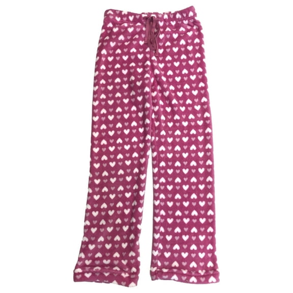 Womens Plush Pink Heart Print Valentine Sleep Pants Pajama Bottoms Large