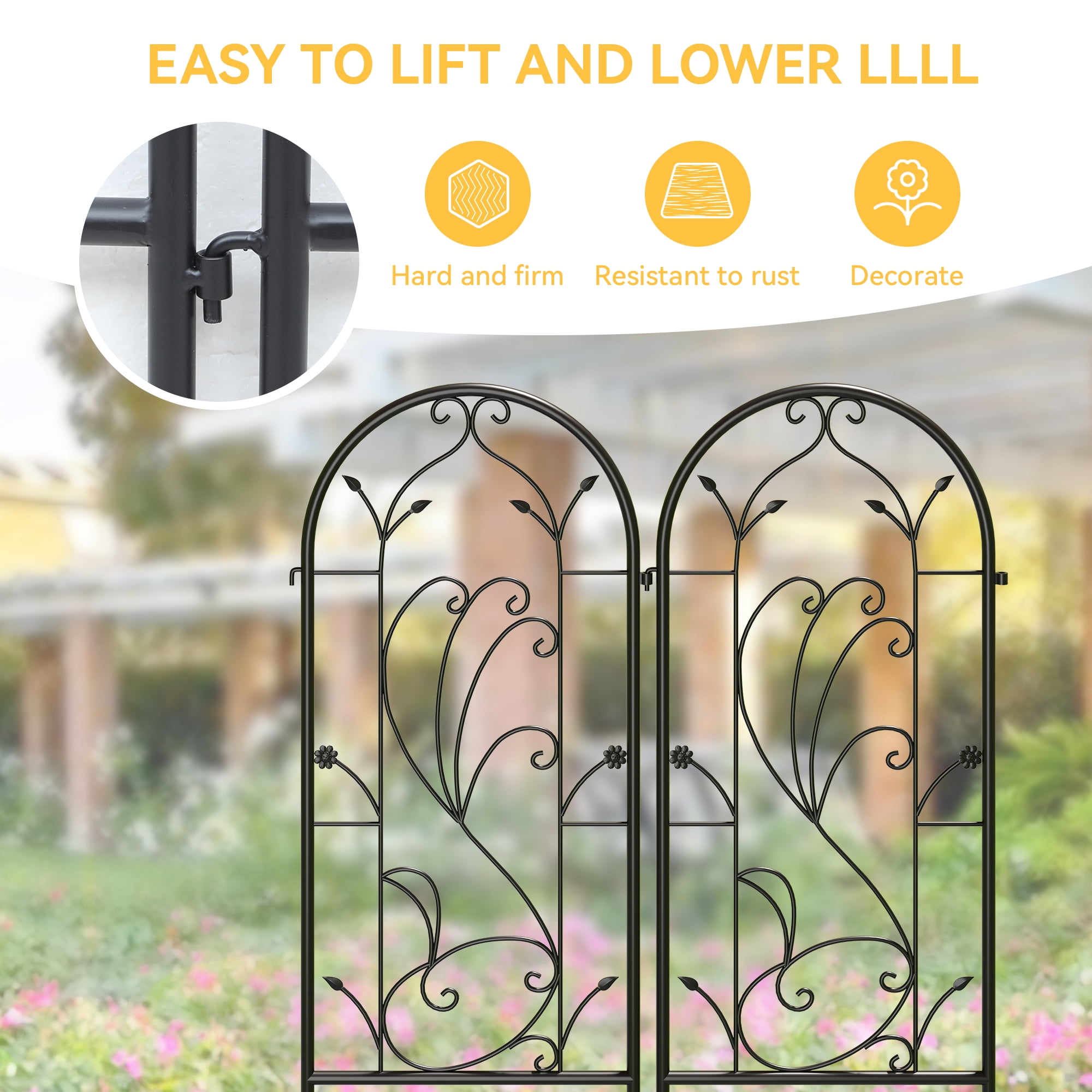 Uforic 4 Pack Metal Garden Trellises, 87x20in Black Rustproof Trellis for Climbing Plants,Vegetables,Flowers,Large Decorative Outdoor Trellis Fencing