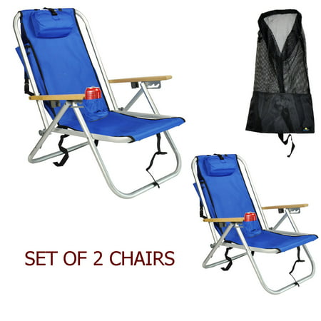 Deluxe Aluminum Rio Backpack Beach Chair / Camping Chair w Storage Pouch w Tall Mesh Drawstring Bag - Set of 2
