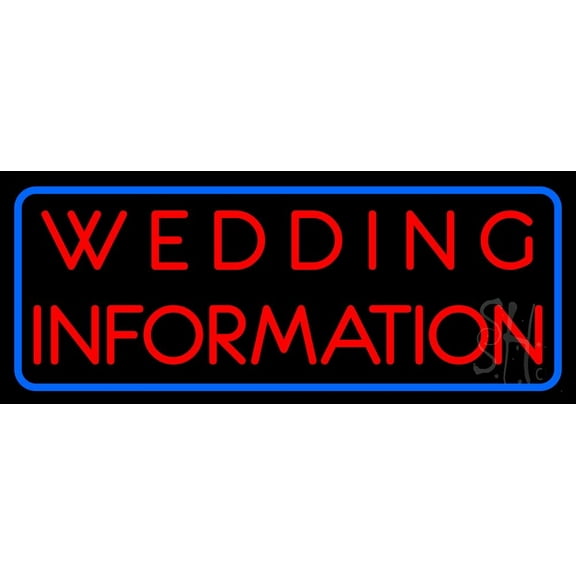 Wedding Information LED Neon Sign 13" Tall x 32" Wide - inches, Black Square Cut Acrylic Backing, with Dimmer - Premium built indoor Sign for Wedding Décor.