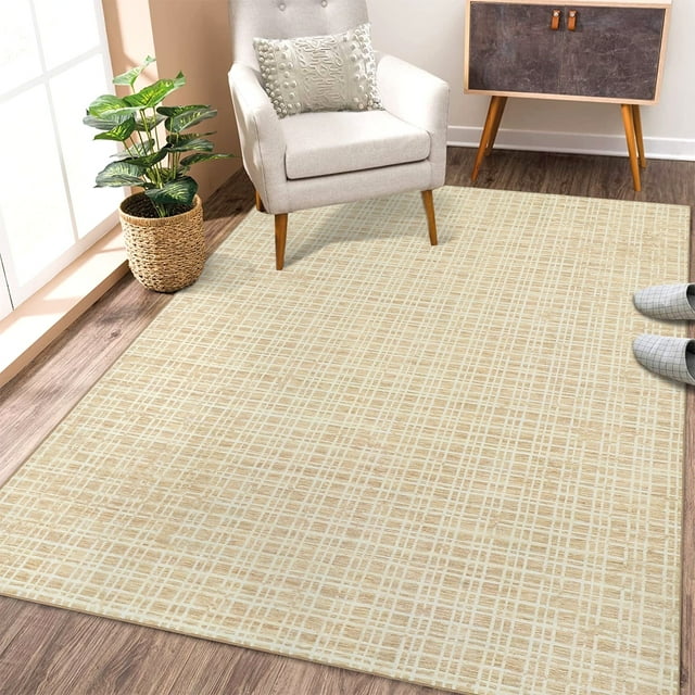 YUSAZENS 9 x 12 Washable Area Rugs for Living Room, Bedroom, Modern Plaid Non-Slip Rug, Farmhouse Throw Rug, Stain-Resistant, Soft Carpet for Home Decor Yellow