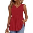 thumbnail image 5 of Iaqnaocc Womens Tank Tops Pleated V-Neck Loose Fit Baby Doll Top Trendy 2026 Summer Solid Shirts Blouses Sleeveless Flowy Hem Tank Tops Red S, 5 of 5
