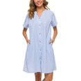 thumbnail image 1 of YOZLY Robe de Maison Femme en Coton Robe de Chambre à Manches Courtes Boutonnée (Bleu Clair TG), 1 of 4