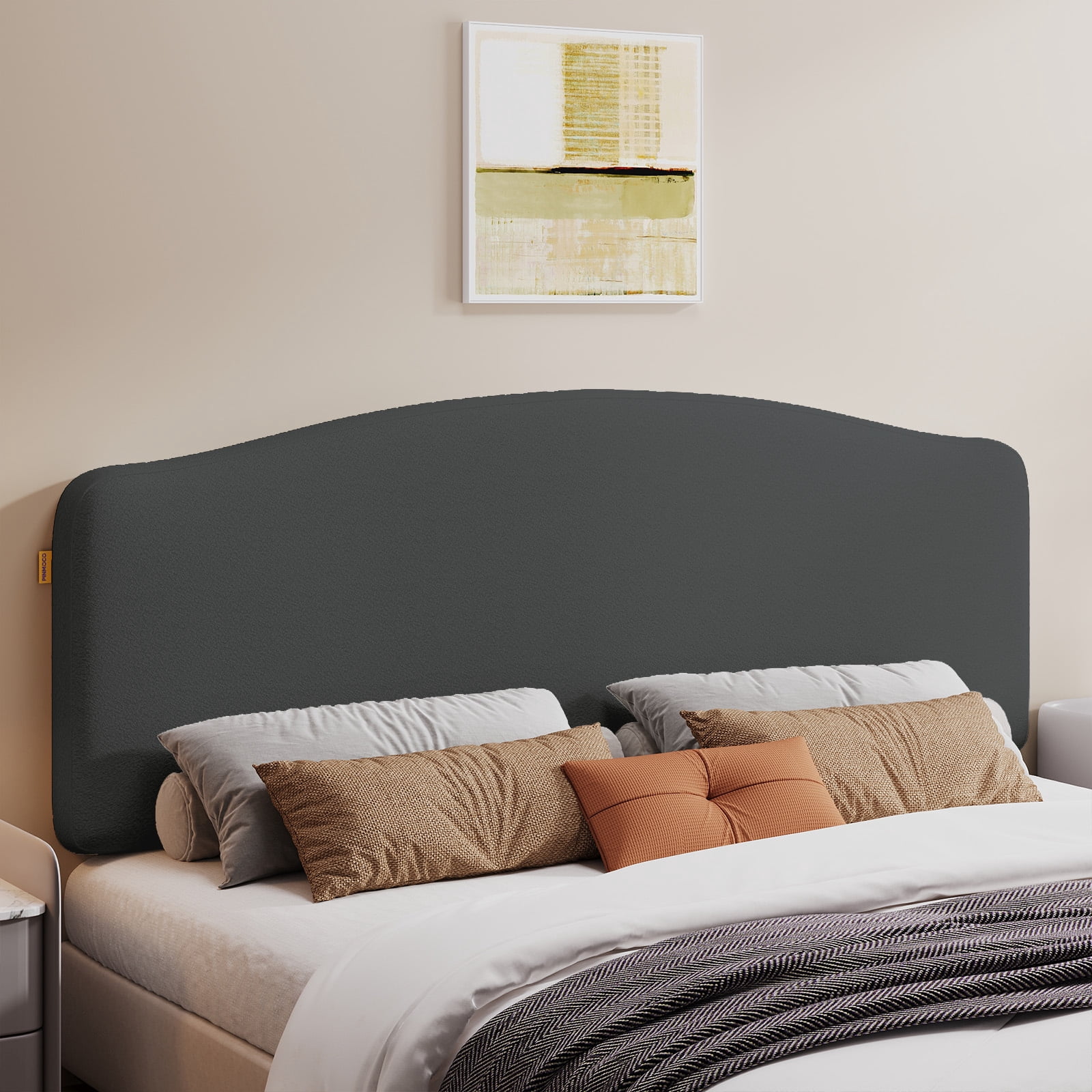 Pinmoco Upholstered Headboard for King Bed, Height Adjustable and Memory Foam Arc-shaped Head Board, Gray