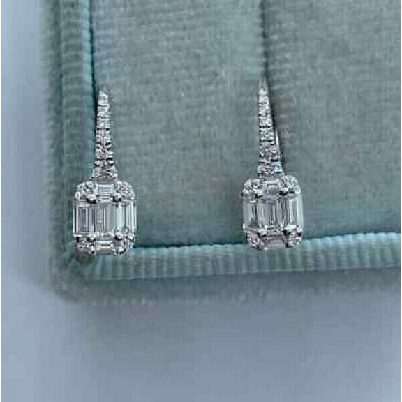 2Ct Emerald Cut Lab Created Diamond Women's Drop & Dangle Earrings 14K White Gold Plated