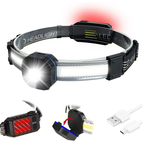 Headlamp Headlamp Taillight 10 Modes Lightweight Rechargeable 500 Lumen 90° Adjustable Headlamp Gobeam Waterproof Headlamp For Camping Hiking Building Ski Touring Adventure Repair Emergency