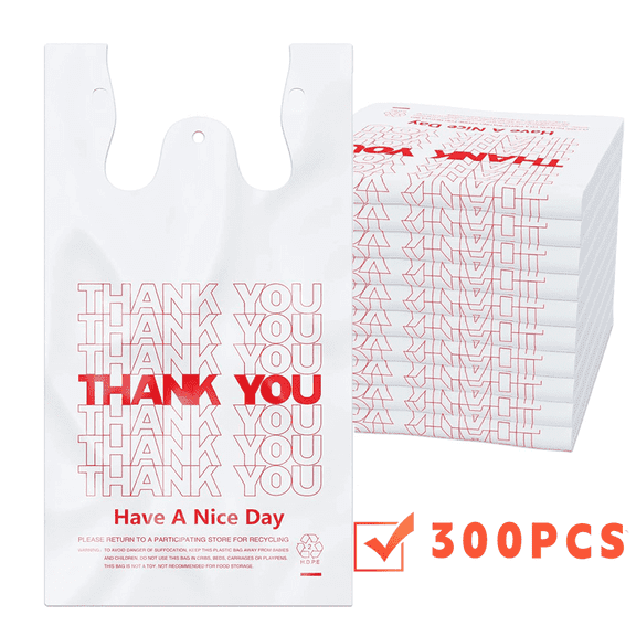 Cozymood 300 Count Bags Plastic Bags, 11.5x21"Grocery Bags with Handles, Ideal for Restaurants, Retail, Grocery Stores, Takeout, Convenience Stores White