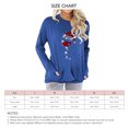 thumbnail image 4 of Camiseta de mujer Patrón de sombrero de Navidad Manga de hombro caído Cuello redondo Top informal con bolsillo Azul S, 4 of 4