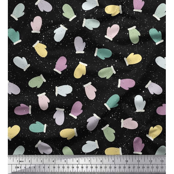 Soimoi Black polyester Crepe Fabric Gloves Kids Print Fabric by the Yard 42 Inch Wide