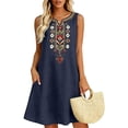 thumbnail image 4 of Yutgune Cotton Linen Plus Size Dress for Women Sleeveless Embroidered V Neck Boho Mini Sundress, 4 of 9