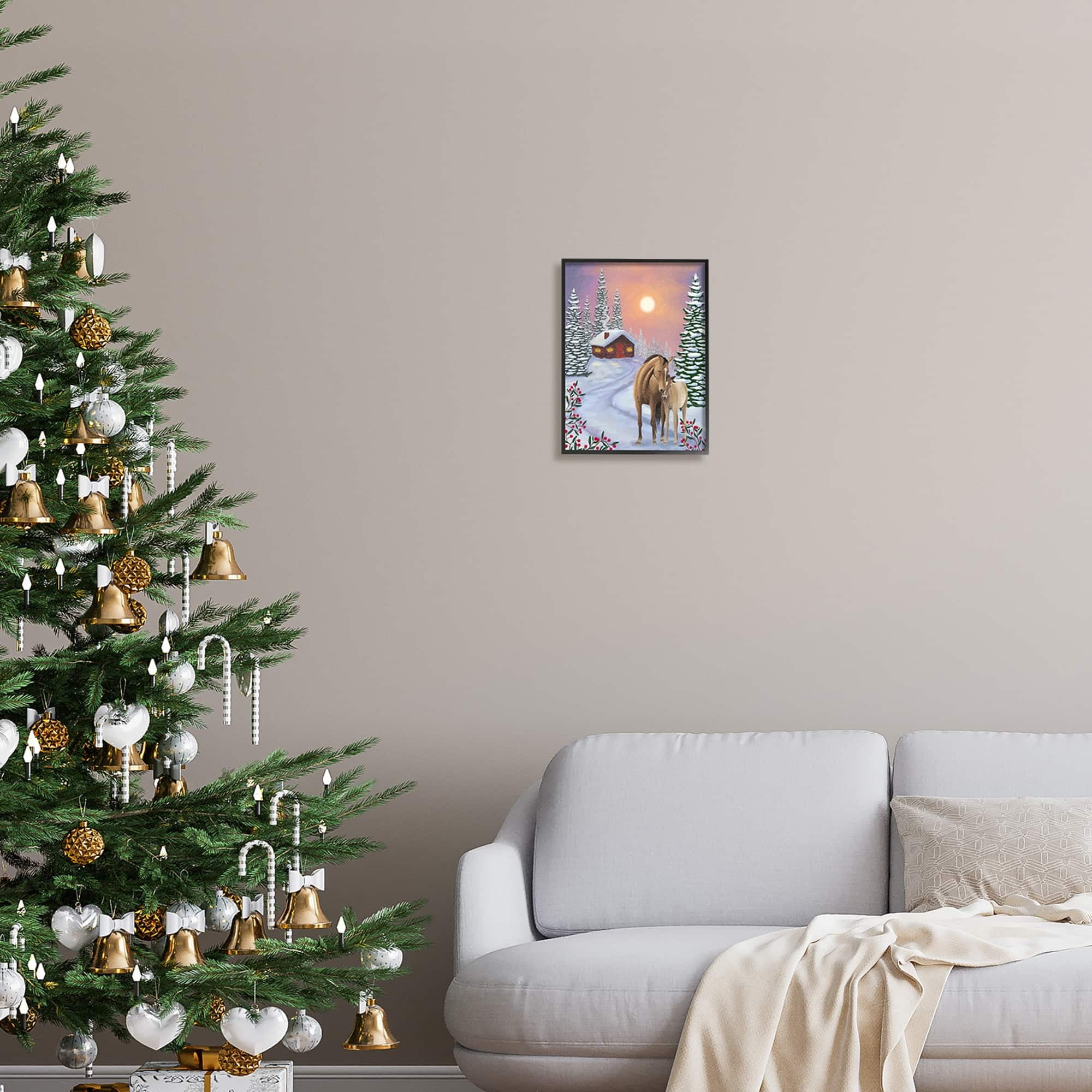Stupell Industries Holiday Horses Winter Scene Holiday Painting White Framed Art Print Wall Art