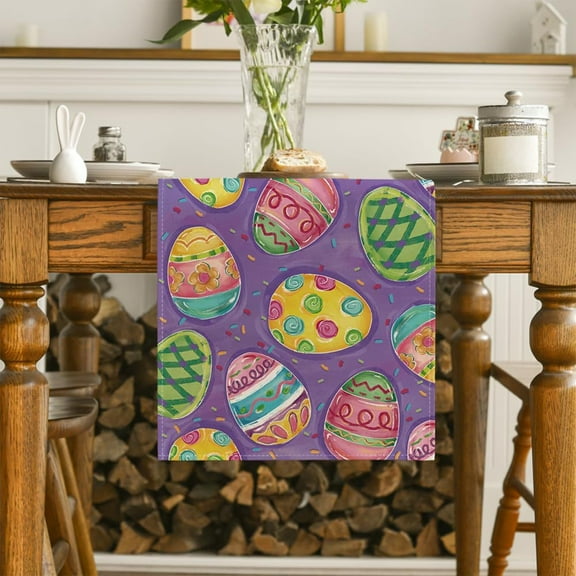 HongHeng Linen Happy Easter Table Runner Spring Easter Egg Decoration Farmhouse Home Dining Room Kitchen Table Decor (12" x 90")