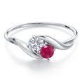 thumbnail image 3 of Gem Stone King 10K White Gold Round White Lab Grown Diamond and Red Ruby Ring for Women (0.42 Cttw, Round 3.5MM, Gemstone April Birthstone, Size 7), 3 of 6