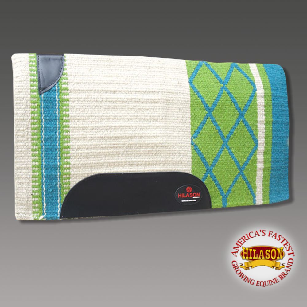 Horse Western Saddle Blanket New Zealand Wool Green White Hilason