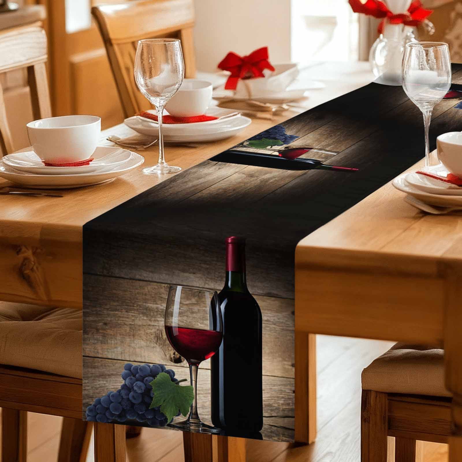 Red Wines Table Runner 90 Inches Long Farmhouse Dress Scarves, Grapes Vintage Wooden Grain Farmhouse Dining Tablerunner for Coffee Table/Kitchen Island/Party Décor, 13" x 90"