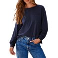 thumbnail image 3 of Women's Long Sleeve Round Neck Top Shirt Blouse Solid Color Soft Casual Work Office Daily Wear Fashion Essential for Women | CSEONE,Navy L, 3 of 7