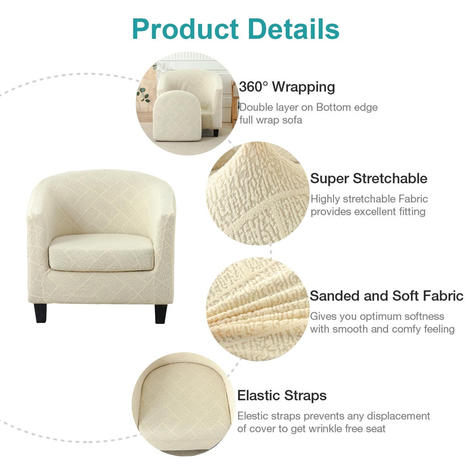 LKJYER Club Chair Slipcover 2-Piece Stretch Barrel Chair Slipcovers Tub Chair Slipcovers Soft Spandex Armchair Covers Swivel Chair Cover Sofa Cover Furniture Protector for Living Room