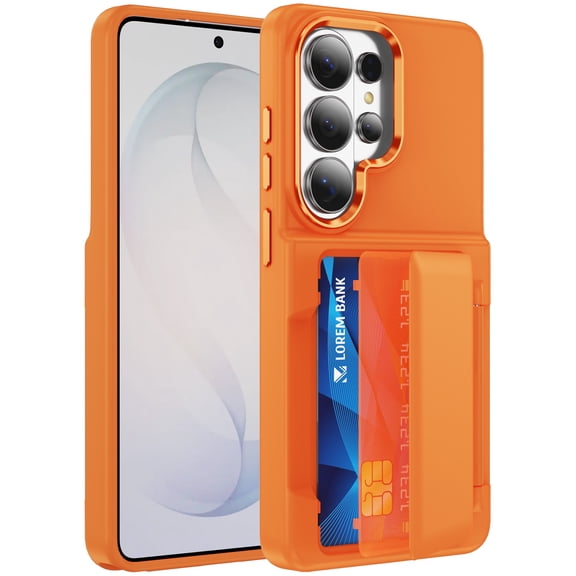 Dteck Hidden Wallet Back Case for Samsung Galaxy S24 Ultra,Shockproof TPU PC Case with Credit Card Slot RFID Blocking Kickstand Cover,Orange
