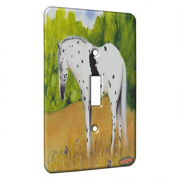 KuzmarK™ Single Gang Toggle Switch Wall Plate - Black Leopard Appaloosa Sleepy Summer Day Horse Art by Denise Every