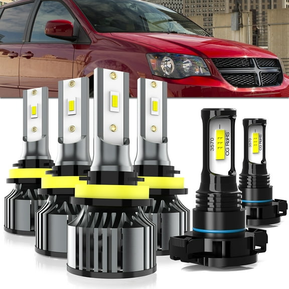 LECCIBUB LED Headlight Bulbs Compatible With Dodge Grand Caravan 2011-2020,H11/H8/H9   H11/H8/H9 High Low Beam   5202/H16 LED Fog Lights,6500K White,Plug and Play,Pack of 6
