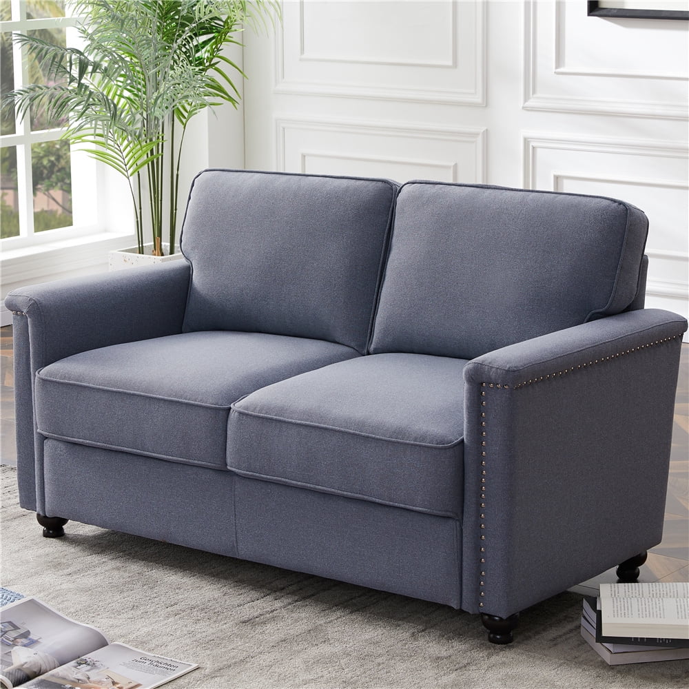 Gray Loveseat, Modern Linen Fabric Sofas for Small Spaces, Upholstered ...