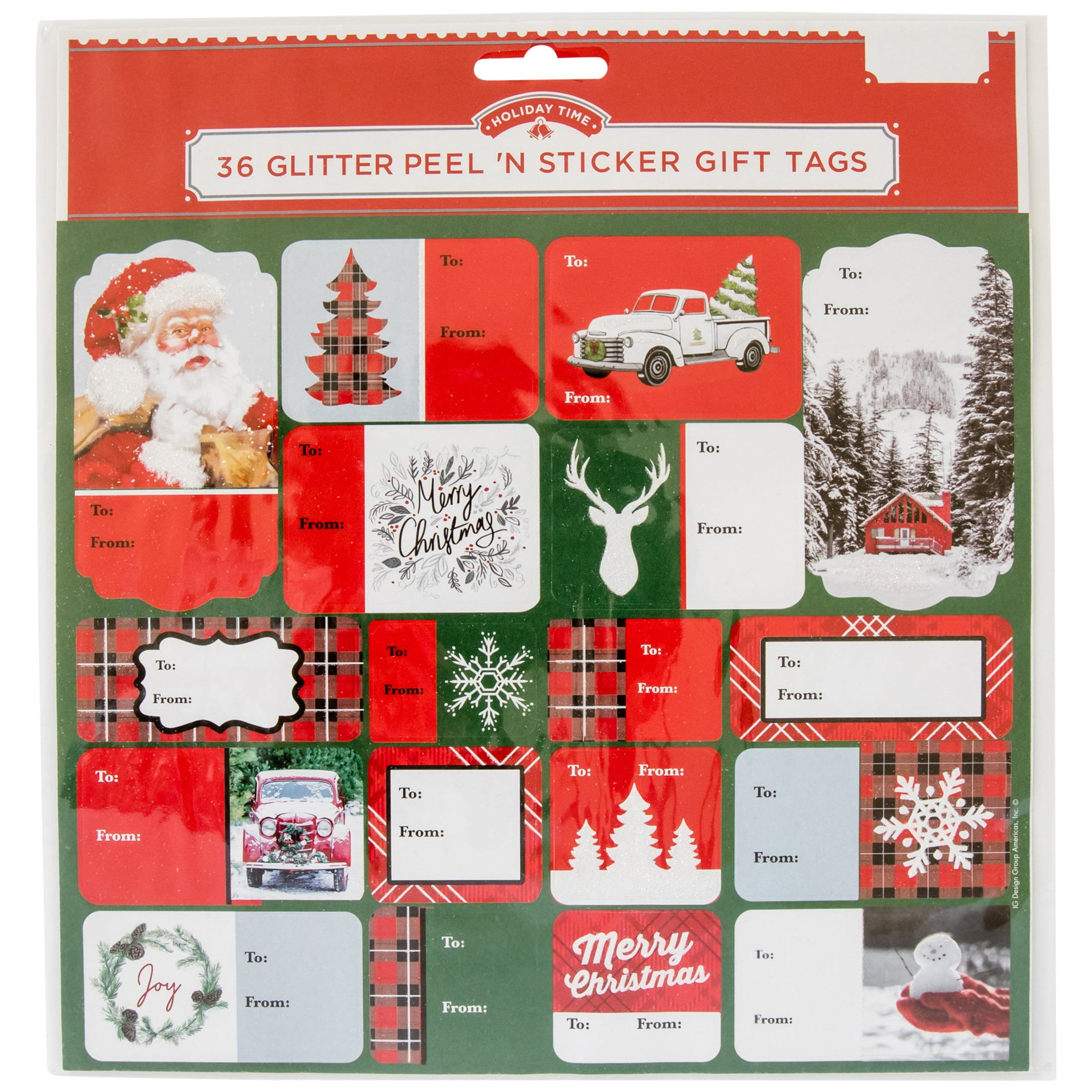 Holiday Time Glitter Peel 'N Stick Christmas Gift Tags, Traditional