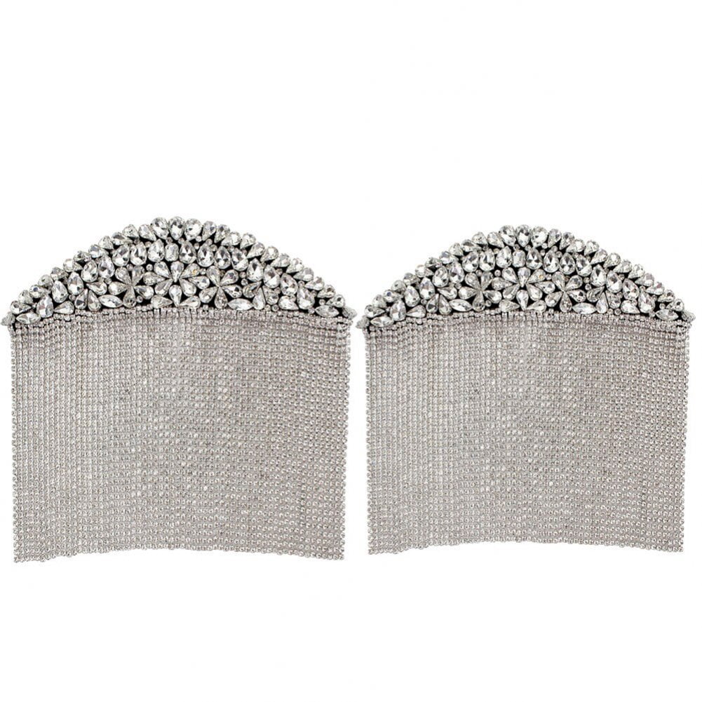 Jiibva 2 Pcs Rhinestone Tassel Shoulder Epaulet Crystal Fringe Chain Shoulder Badge Brooch Pins Appliques Patches for Men Women