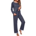 thumbnail image 3 of Women's Long Sleeve Sleepwear Soft Crew Neck Pyjama Set,Dark Gray, 3 of 5