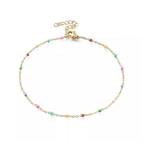 Stainless Steel Cable Chain Anklet Bracelet Enamel Gold 9" 23cm 1.5~2mm Z226