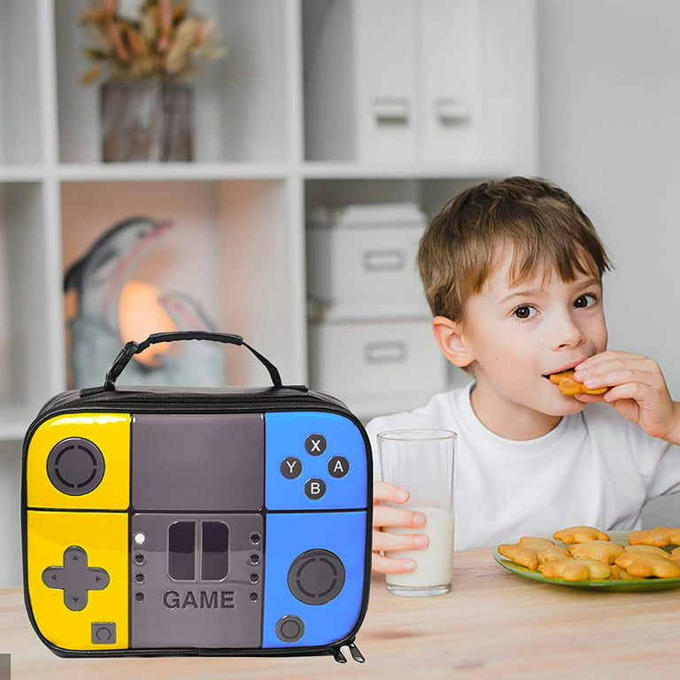 Boy Lunch Box Kids Lunch Bag Insulated Leather Gameboy Thermal Lunch Bag for School Insulated Cooler Bag Waterproof Game Lunch Boxes for Boys Girls