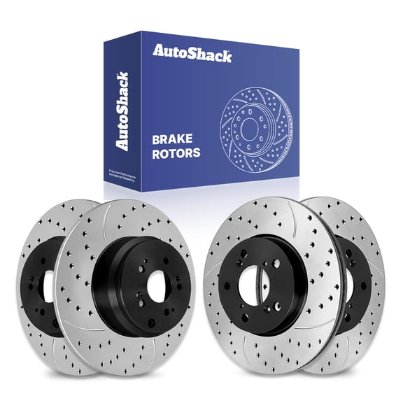 AutoShack Front Vented & Rear Solid Drilled & Slotted E-Coated Brake Rotors 4-PC Set Replacement for 2005-2010 Honda Odyssey ShadowGuard