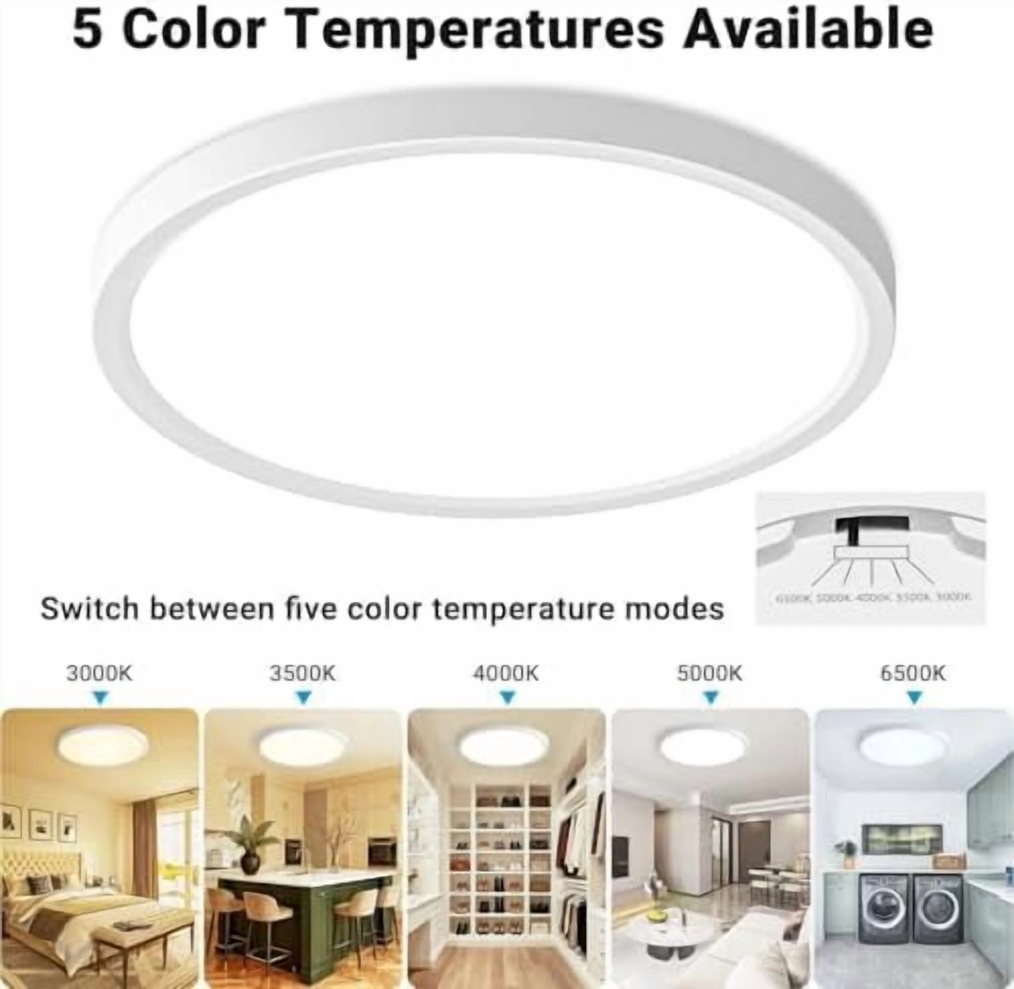4 Pack LED Flush Mount Ceiling Light, 12 Inch 24W 5CCT (3000K-6500K), White Ultra-Thin Round Light for Kitchen Porch Hallway Bedroom Bathroom Closet