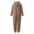 thumbnail image 5 of Iaqnaocc Pajamas Jumpsuit Fuzzy Fleece Hooded Rompers Furry Warm Winter Onesie Size 10-12 Pajamas Sherpa Cute Bear Ears Zip Up Sleepwear Khaki 5-6Years, 5 of 5