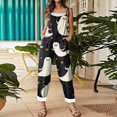 thumbnail image 6 of WTOBBY Halloween Printed Women's Jumpsuit, Casual Loose Retro Design with Suspenders in Cotton Linen Blend, Ideal for Relaxed and Fashionable Wear,WhiteM, 6 of 6