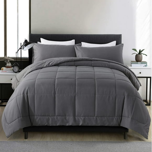 Juego de edredón DOWNCOOL de tamaño completo para todas las estaciones, gris, con 2 almohadas