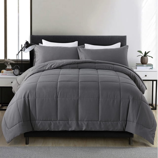 Juego de edredón DOWNCOOL de tamaño completo para todas las estaciones, gris, con 2 almohadas