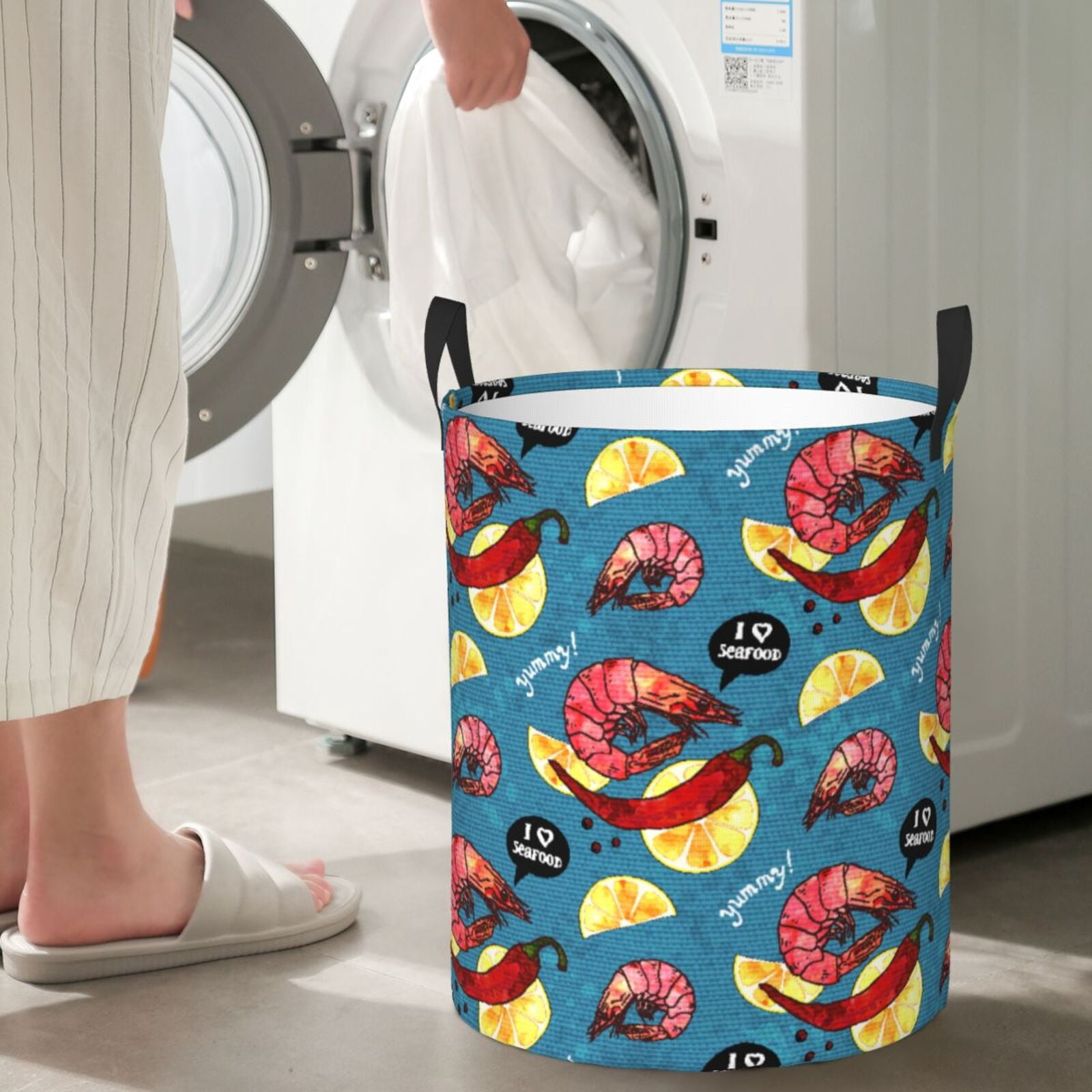 Large Laundry Basket with Handles - Red Shrimp Chili Lemon Kids Baby Dirty Clothes Laundry Hamper for Bedroom Aesthetic