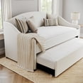 thumbnail image 5 of Martha Stewart Twin Upholstered Platform Daybed with Pull Out Trundle, Cushioned Headboard, Footboard, Side Rails, Trundle, No Box Spring Required, Off-White, 5 of 11