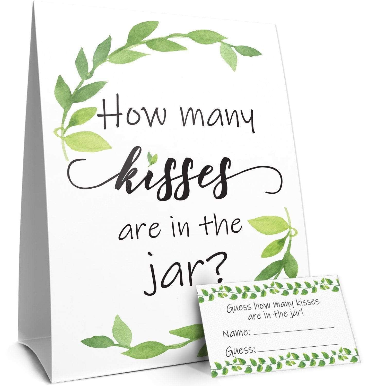 pics Guess How Many Kisses In The Jar Baby Shower how many kisses are in the jar party game greenery theme bridal shower baby shower birthday sign with cards walmart com