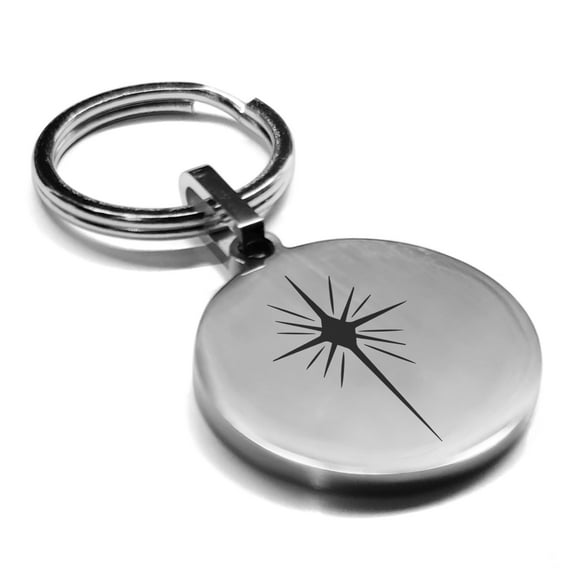 Stainless Steel Religious Star of Bethlehem Round Medallion Keychain Circle Ring