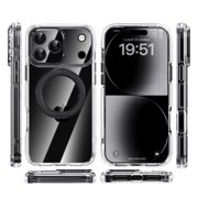 ShellTech For Apple iPhone 15 Pro Max Magnetic Ring Kickstand Hybrid Case, Lightweight PC+TPU Shockproof Anti-Scratch Non-Slip Back Cover with Wireless Charging and Anti-Fingerprint,Silver