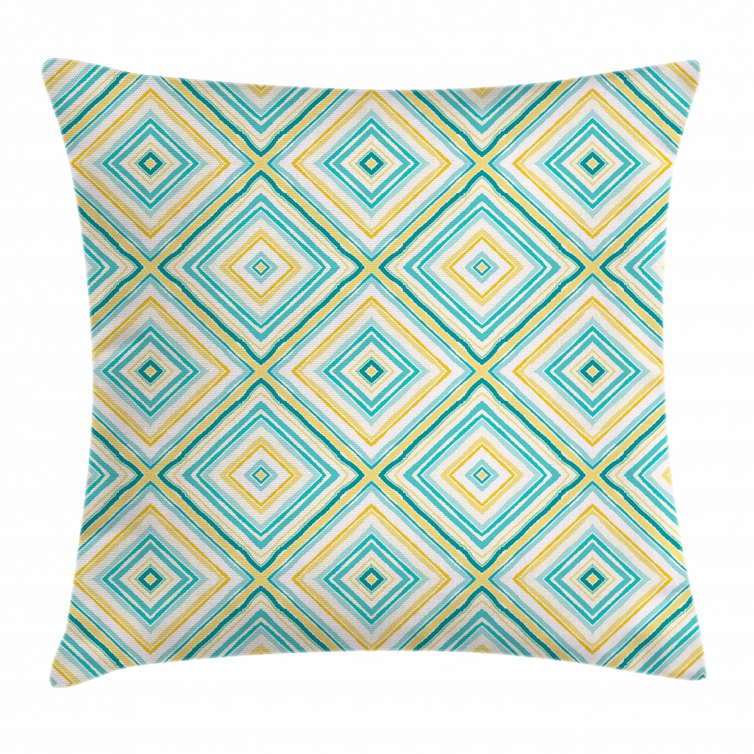 Aqua Throw Pillow Cushion Cover, Square Rhombus Lines with Torn Paper