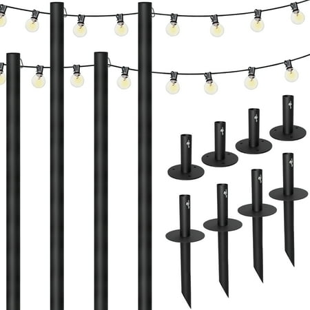 Excello Global Products - Bistro String Light Poles - 4 Pack - Extends to 10 Feet - 100 Feet of String Lights Included