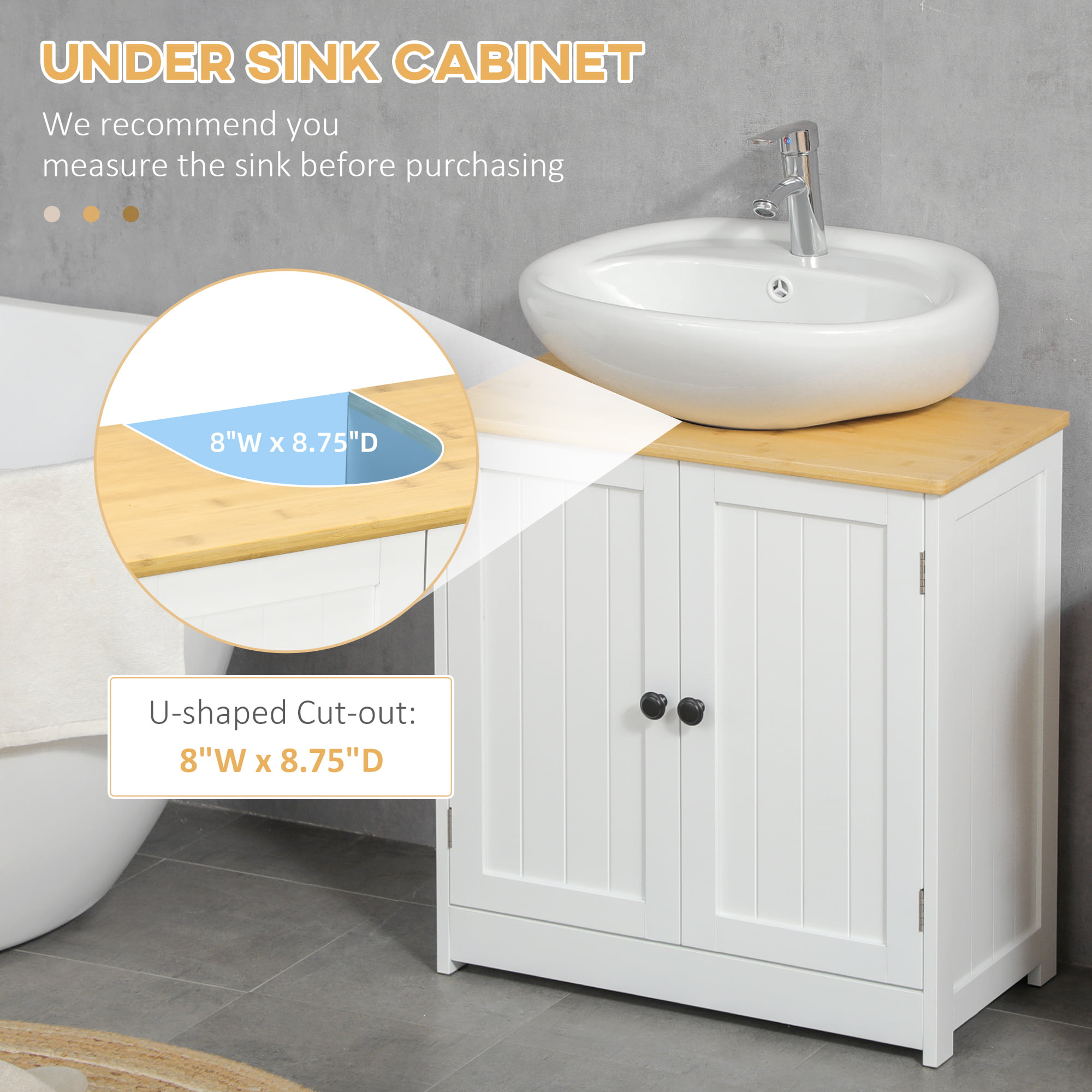 kleankin Bathroom Vanity, Under Sink Cabinet, White