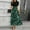 Green, variant on Women's midi dress Fashionable colorblock floral print dress Short sleeve tie elegant dress High waist A-line dress